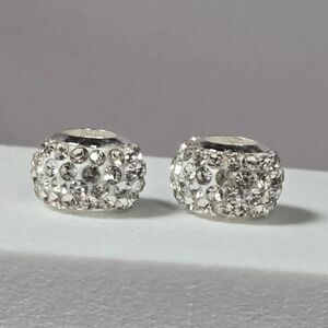 5pcs - Sparkly Silver Crystal Spacer Beads Pave Charm Bracelet Set DIY Jewelry